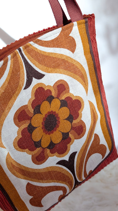 Upcycling Tote Bag Einkaufsbeutel Nachhaltige Einkaufstasche "Omi's 70's Table"