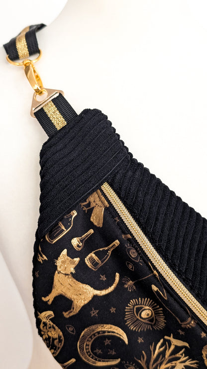 Hipbag Bauchtasche Crossbody Bag Schwarz GOLD Halloween Witch