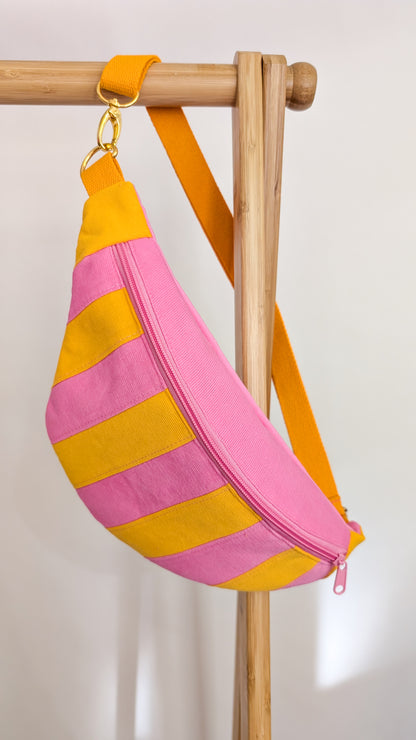 Bunte Cord Hipbag Bauchtasche Streifen Pink Gelb Rot