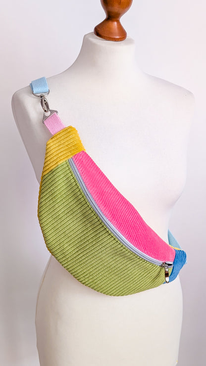 Bunte Colorblocking Cord Bauchtasche Sommer TROPICAL Tucans