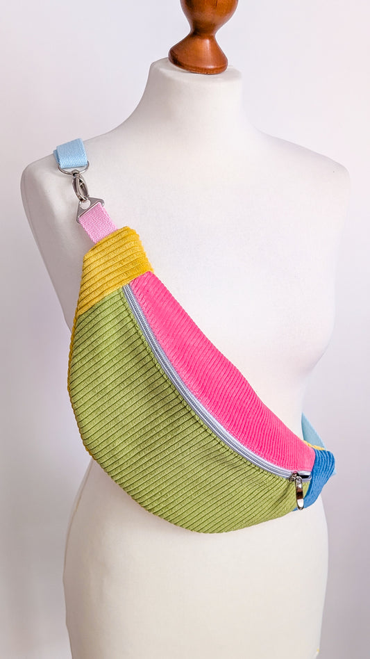 Bunte Colorblocking Cord Bauchtasche Sommer TROPICAL Tucans