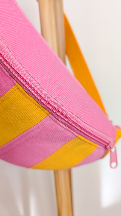 Bunte Cord Hipbag Bauchtasche Streifen Pink Gelb Rot