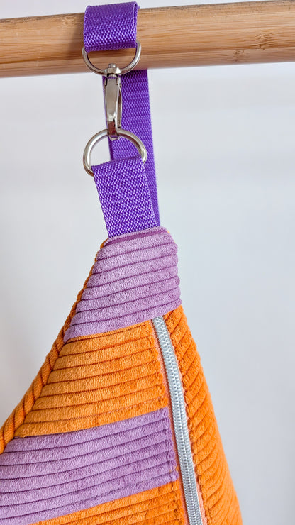 Cord Hipbag Bauchtasche Patchwork Streifen Tulip Bag Flieder/Orange