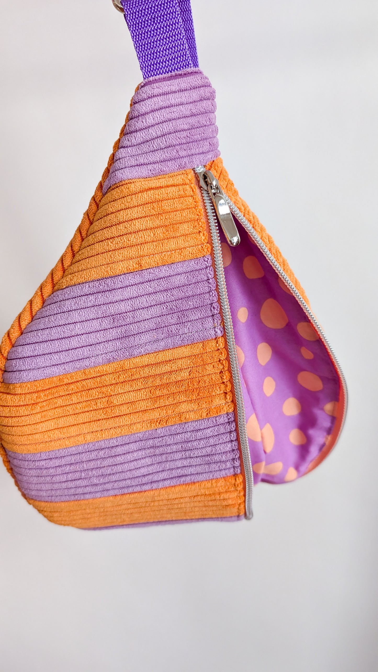 Cord Hipbag Bauchtasche Patchwork Streifen Tulip Bag Flieder/Orange
