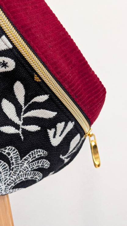 Große XL Umhängetasche Folklore Cord Schwarz/Weiß/Gold Weinrot