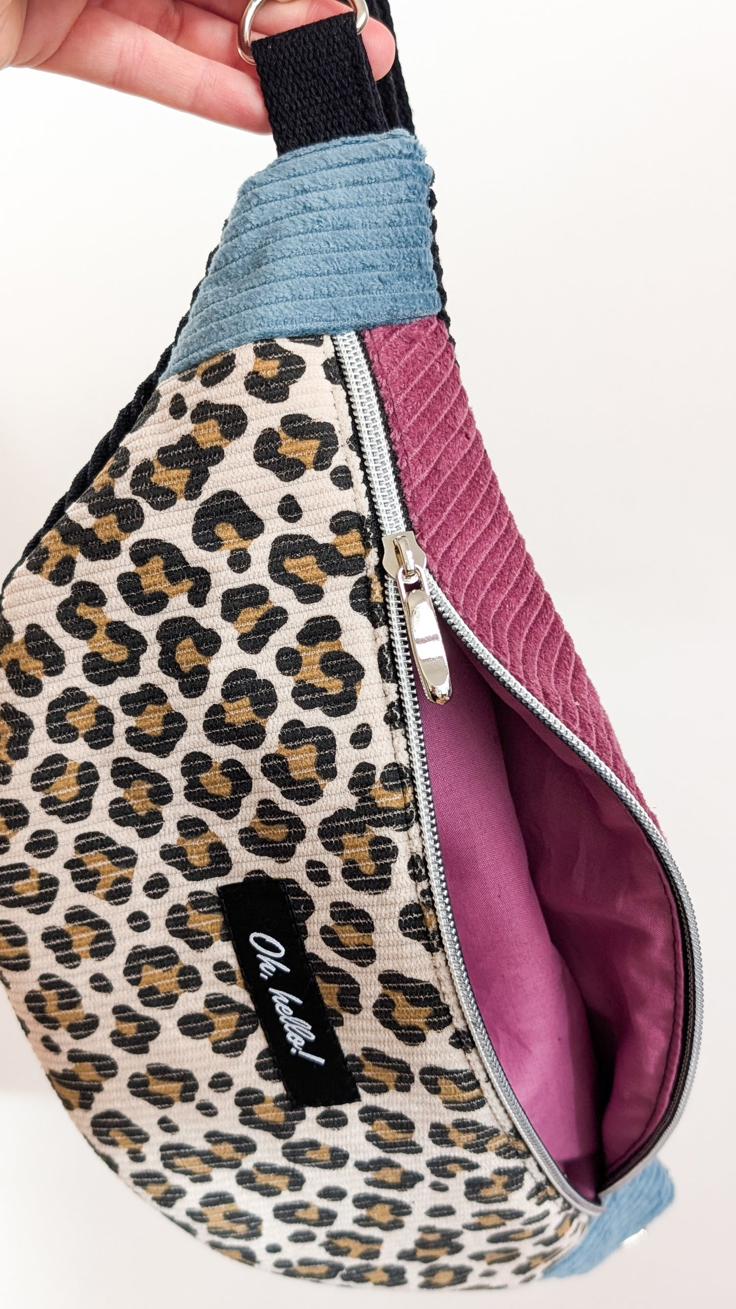 Pastell Color Blocking Cord Bauchtasche Hipbag Umhängetasche Beere LEO #2