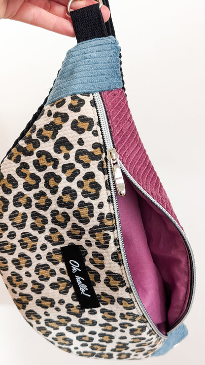 Pastell Color Blocking Cord Bauchtasche Hipbag Umhängetasche Beere LEO #2