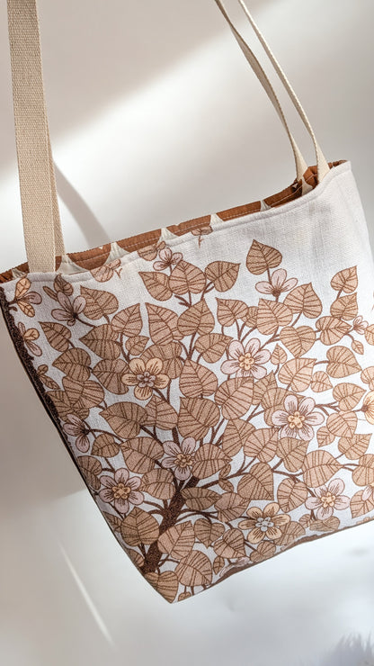 Upcycling Einkaufsbeutel Blätter & Herzen Einkaufstasche "Omi's Tischdecke"