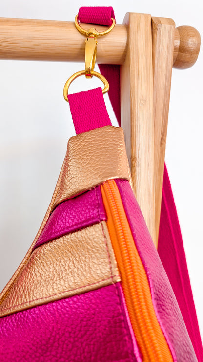 Metallic Hipbag Bauchtasche Kunstleder Streifen Orange/Pink Einzelstück