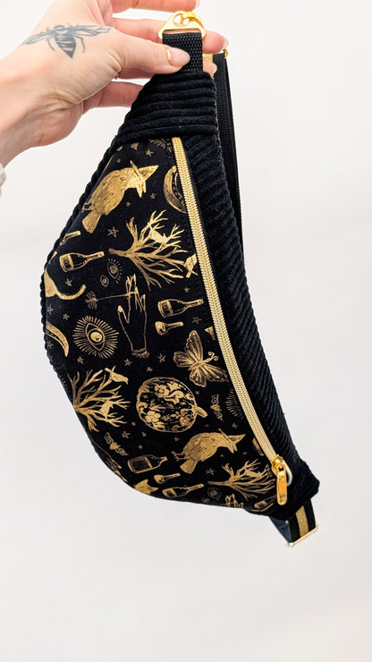 Hipbag Bauchtasche Crossbody Bag Schwarz GOLD Halloween Witch