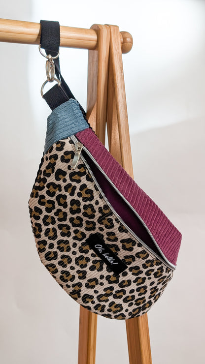 Pastell Color Blocking Cord Bauchtasche Hipbag Umhängetasche Beere LEO #2