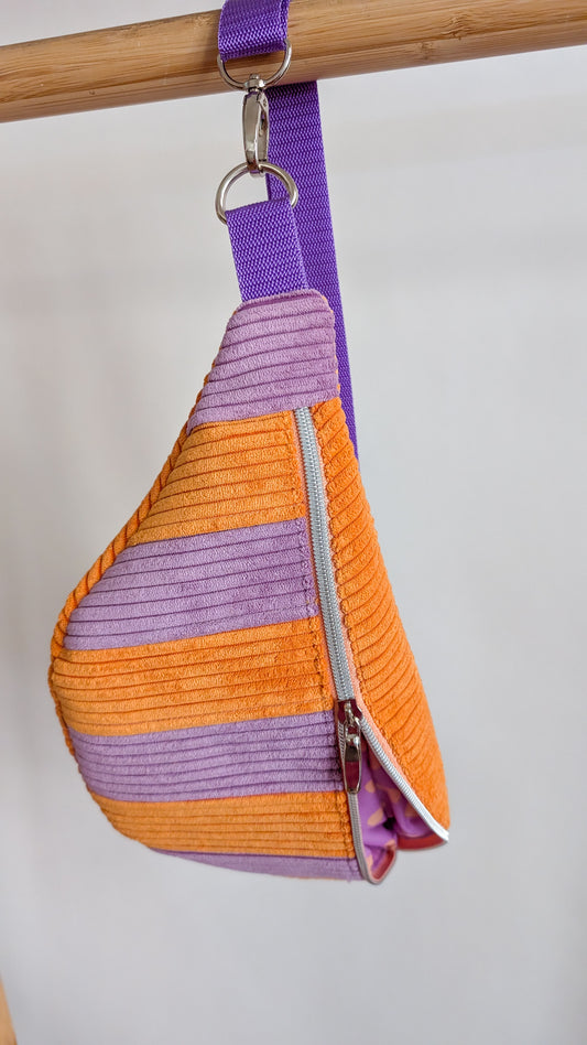 Cord Hipbag Bauchtasche Patchwork Streifen Tulip Bag Flieder/Orange