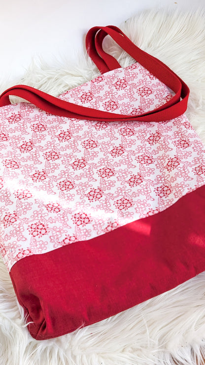 Upcycling Einkaufsbeutel Winterbeeren Einkaufstasche "Omi's Tischdecke"