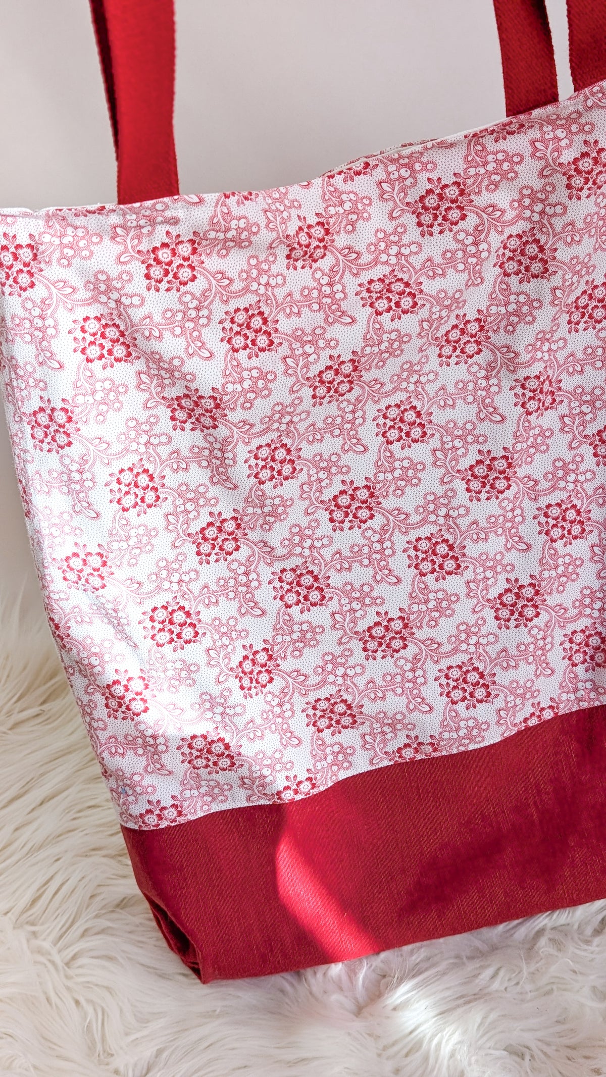 Upcycling Einkaufsbeutel Winterbeeren Einkaufstasche "Omi's Tischdecke"