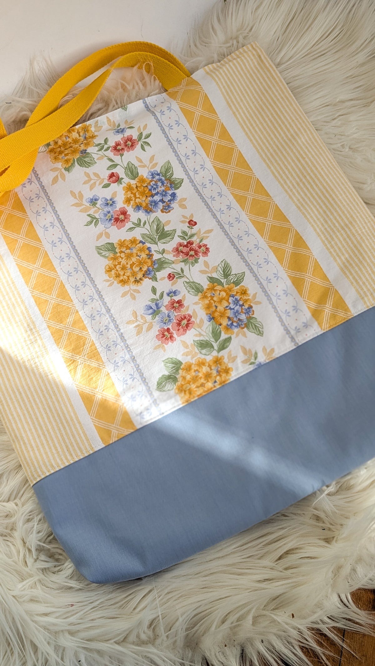 Upcycling Einkaufsbeutel Hortensien Einkaufstasche "Omi's Couchbezug"