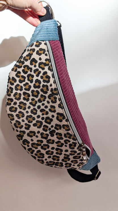 Pastell Color Blocking Cord Bauchtasche Hipbag Umhängetasche Beere LEO #2