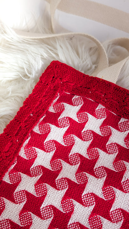 Upcycling Einkaufsbeutel Nachhaltige Einkaufstasche Red Diamonds "Omi's 70's Table" Einzelstück