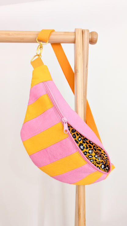Bunte Cord Hipbag Bauchtasche Streifen Pink Gelb Rot