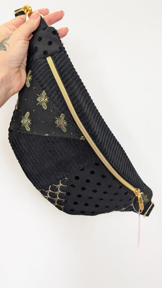 Zero Waste Bauchtasche Schwarz/Gold Einzelstück