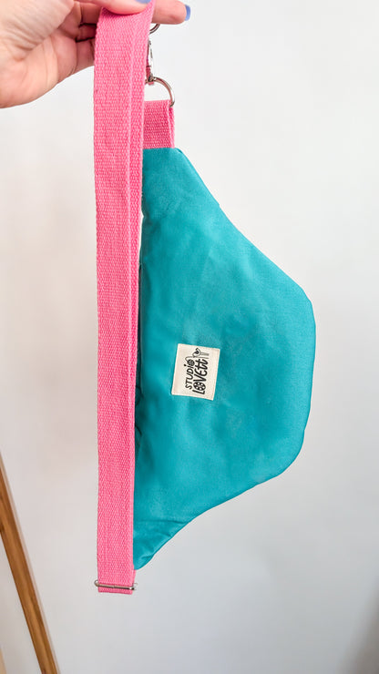 Bunte Hipbag Bauchtasche Patchwork Streifen Bag Grün/Rosa