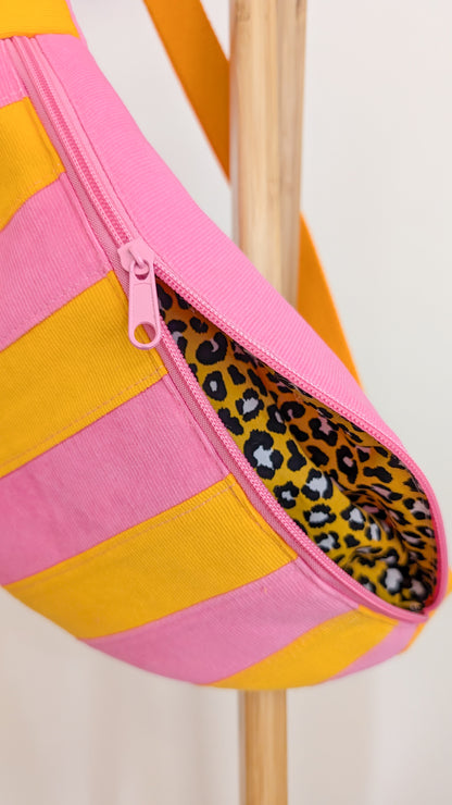 Bunte Cord Hipbag Bauchtasche Streifen Pink Gelb Rot