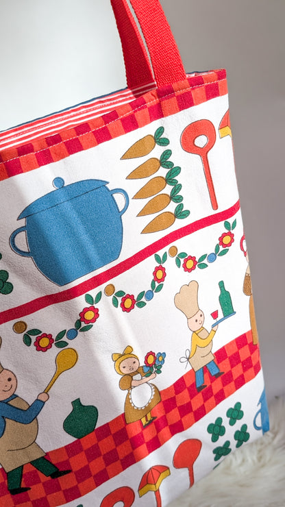Upcycling Tote Bag Einkaufsbeutel Nachhaltige Einkaufstasche "Omi's 70s Kitchen"