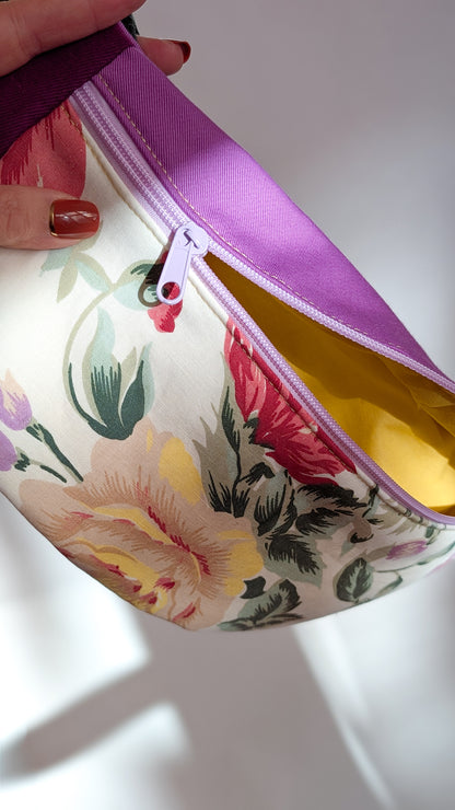 Upcycling Bauchtasche Granny Hipbag Flieder Blumen - 2 Styles