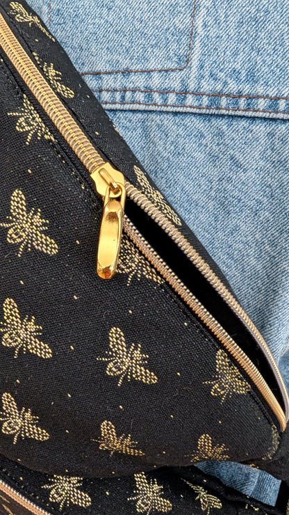 XL Bauchtasche Crossbody Bag Schwarz/Gold Bienen