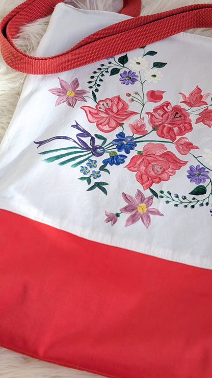 Handbemalte Upcycling Tasche Einkaufsbeutel Nachhaltige Einkaufstasche "Omi's Tischdecke"