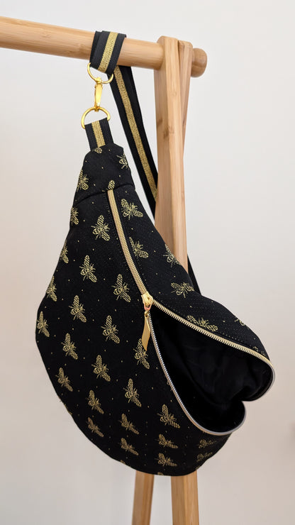 XL Bauchtasche Crossbody Bag Schwarz/Gold Bienen
