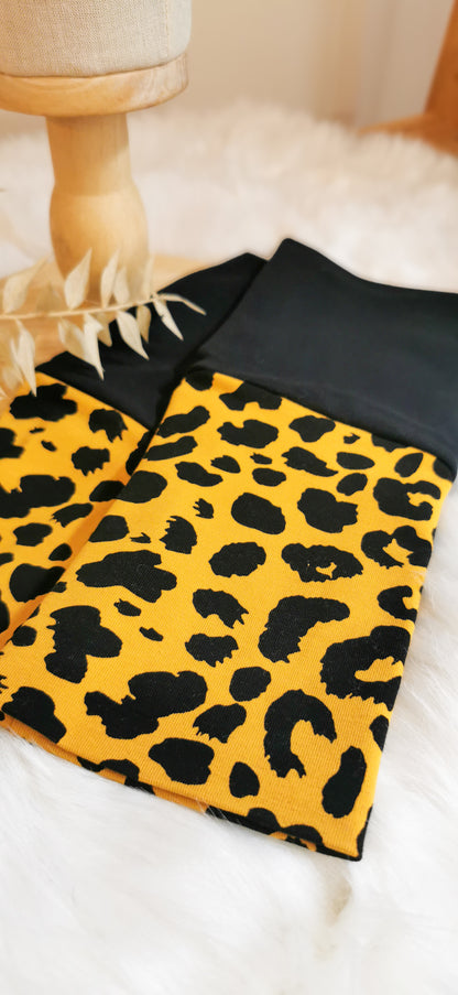 Turban Stirnband + Armstulpen Senfgelb Leopard