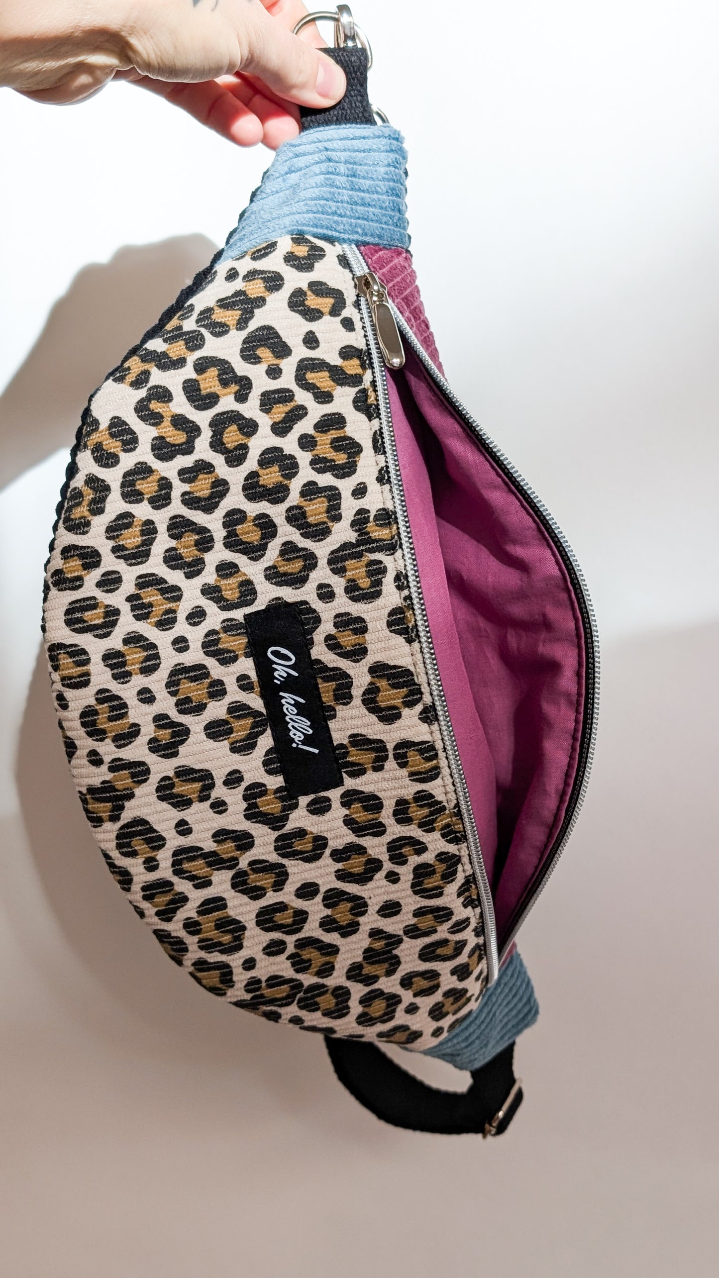 Pastell Color Blocking Cord Bauchtasche Hipbag Umhängetasche Beere LEO #2