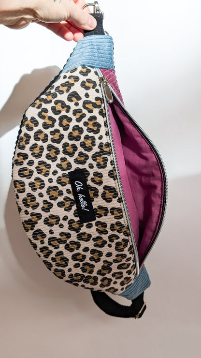 Pastell Color Blocking Cord Bauchtasche Hipbag Umhängetasche Beere LEO #2