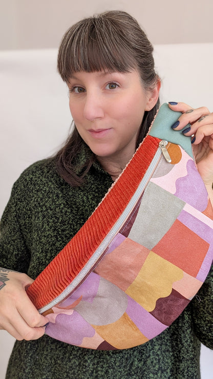 XL Crossbody Bag – bunte Color-Blocking Umhängetasche mit geometrischem Muster