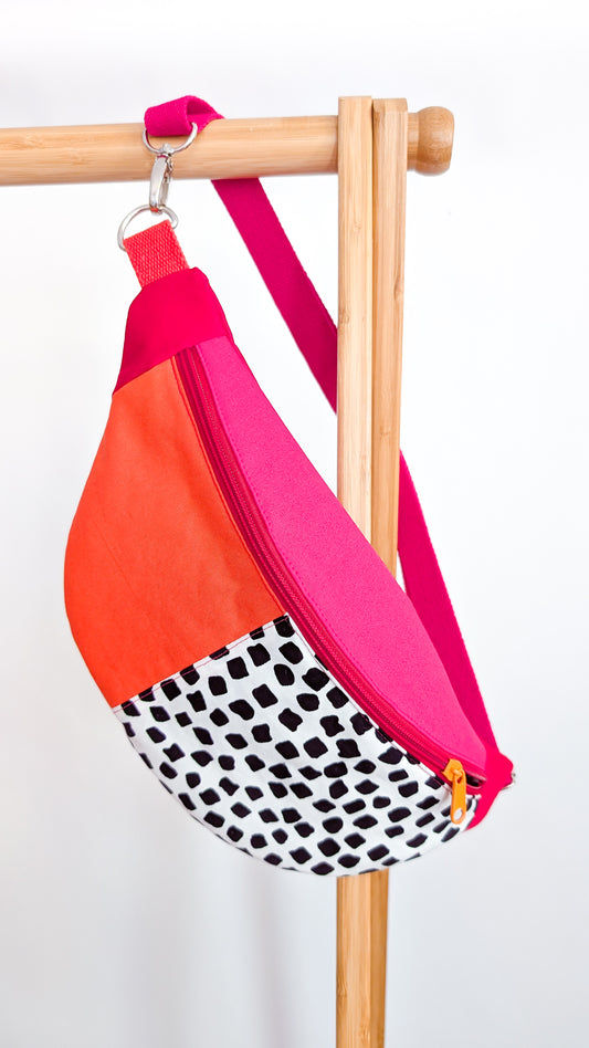 80s Hipbag Bauchtasche Cross Body Bag Tupfen Pastell Pink/Orange/Rot