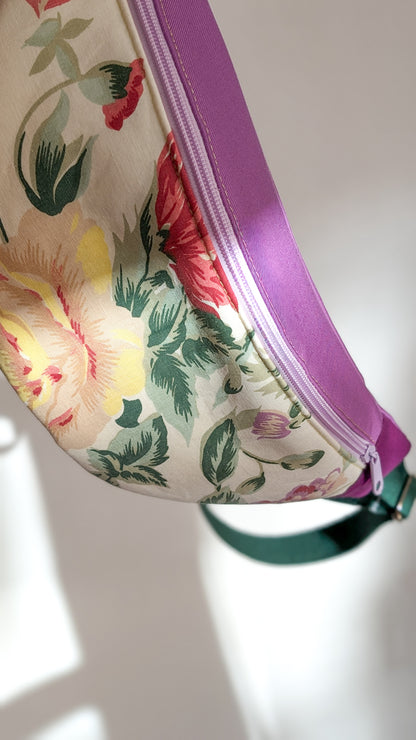 Upcycling Bauchtasche Granny Hipbag Flieder Blumen - 2 Styles