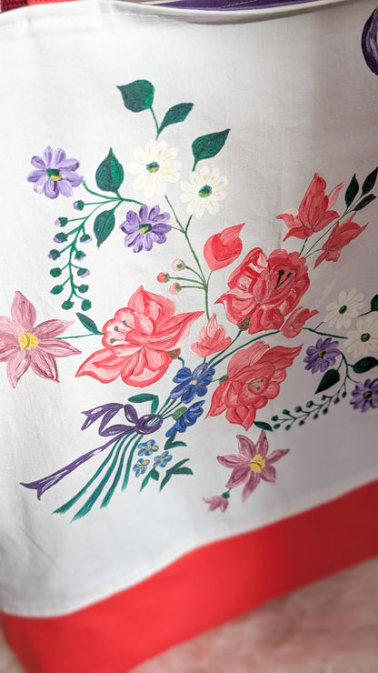 Handbemalte Upcycling Tasche Einkaufsbeutel Nachhaltige Einkaufstasche "Omi's Tischdecke"