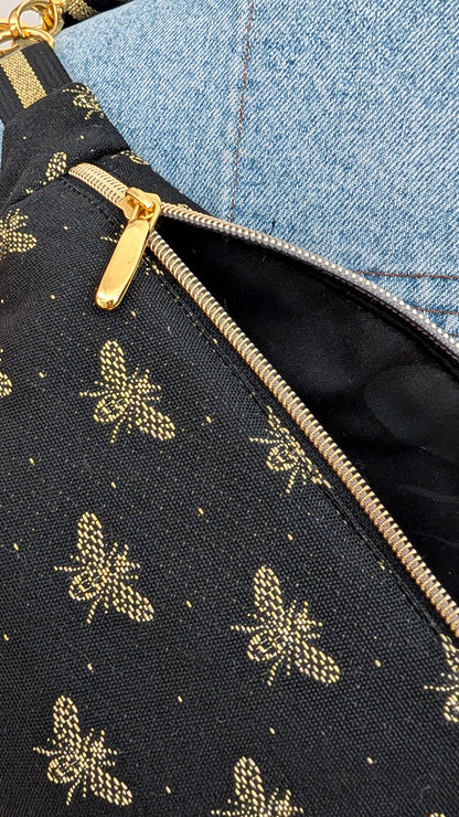 XL Bauchtasche Crossbody Bag Schwarz/Gold Bienen