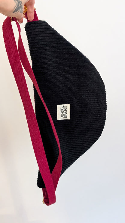 Große XL Umhängetasche Folklore Cord Schwarz/Weiß/Gold Weinrot