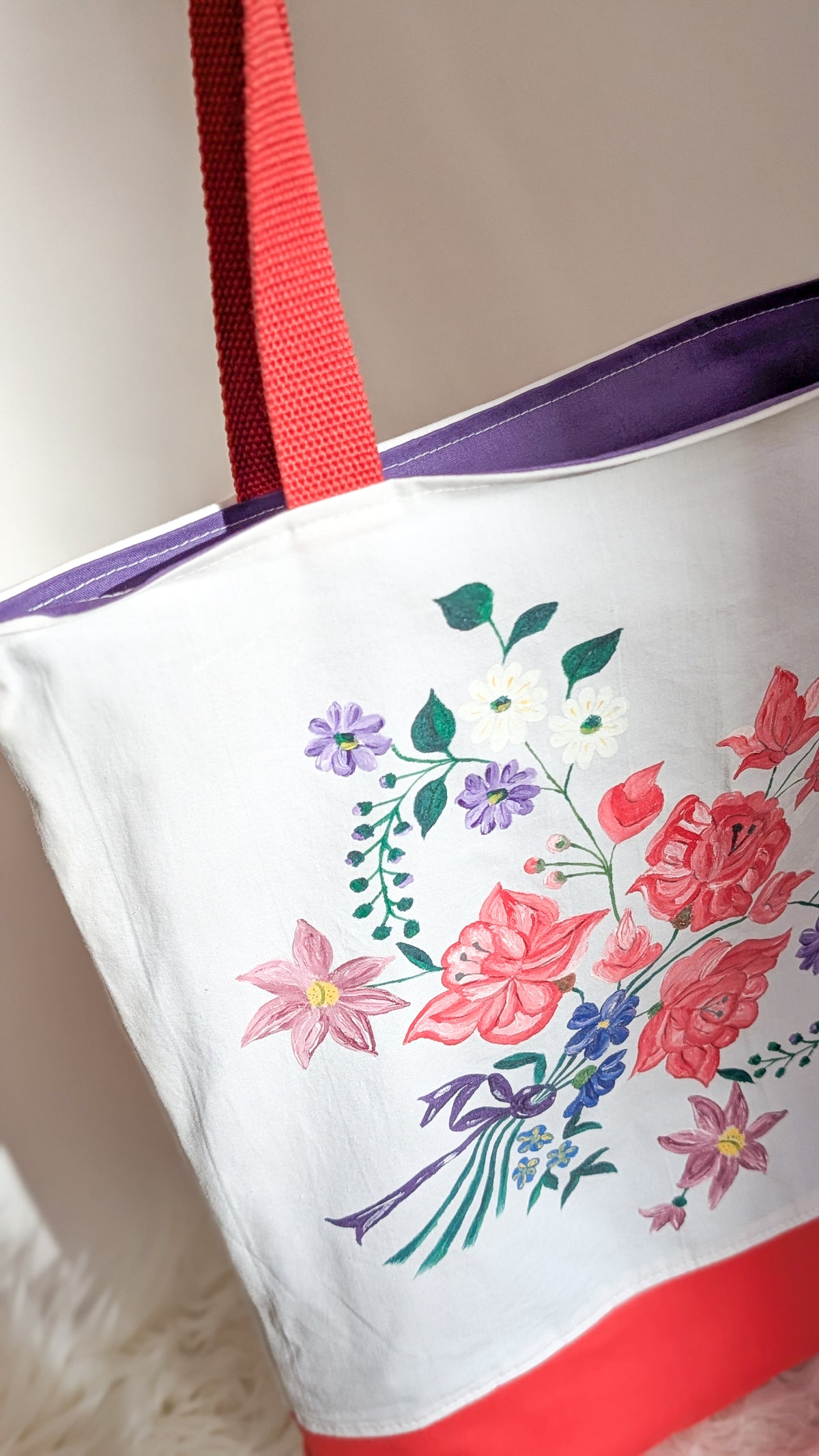 Handbemalte Upcycling Tasche Einkaufsbeutel Nachhaltige Einkaufstasche "Omi's Tischdecke"