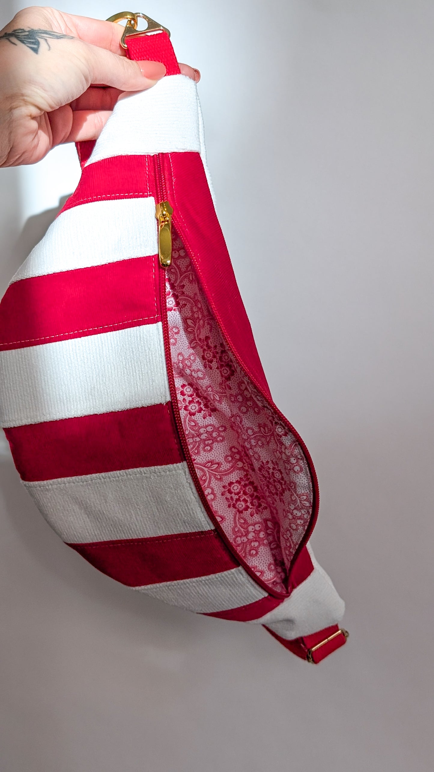 Weihnachten Hipbag Streifen Bauchtasche Patchwork Tasche Rot/Weiß LIMITIERT