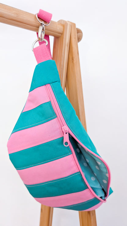 Bunte Hipbag Bauchtasche Patchwork Streifen Bag Grün/Rosa