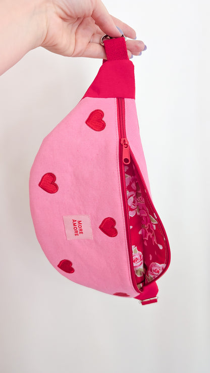 Pink/Rot Cord Bauchtasche Hipbag Crossbody Umhängetasche Herzchen More Amore