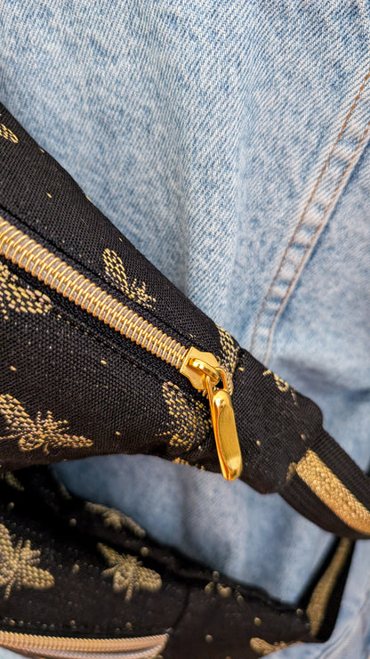 XL Bauchtasche Crossbody Bag Schwarz/Gold Bienen