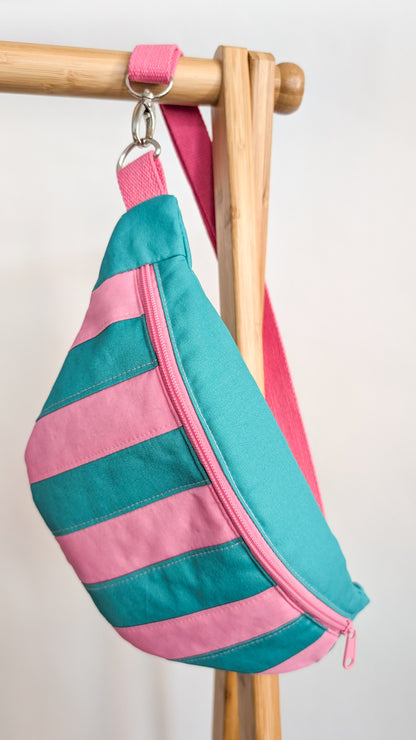 Bunte Hipbag Bauchtasche Patchwork Streifen Bag Grün/Rosa