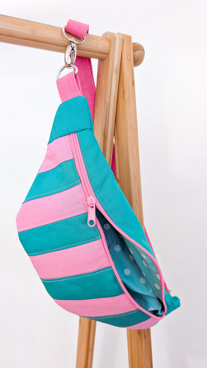 Bunte Hipbag Bauchtasche Patchwork Streifen Bag Grün/Rosa