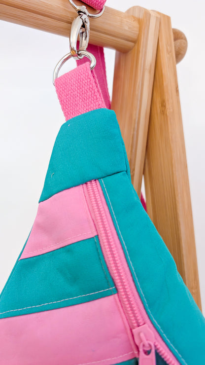 Bunte Hipbag Bauchtasche Patchwork Streifen Bag Grün/Rosa