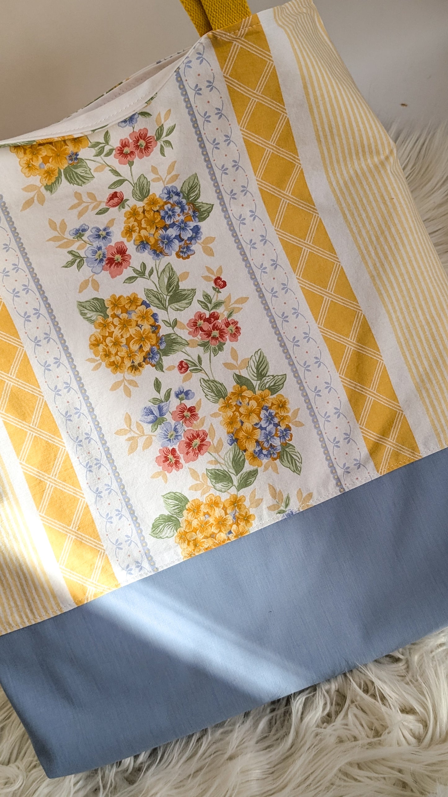 Upcycling Einkaufsbeutel Hortensien Einkaufstasche "Omi's Couchbezug"