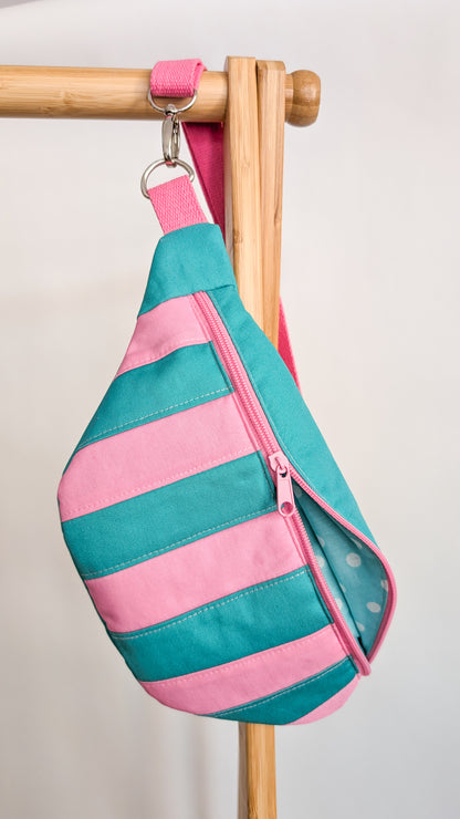 Bunte Hipbag Bauchtasche Patchwork Streifen Bag Grün/Rosa