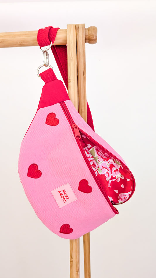 Pink/Rot Cord Bauchtasche Hipbag Crossbody Umhängetasche Herzchen More Amore
